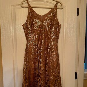 Dress the Population Gold Blair Lace Midi Dress Size L